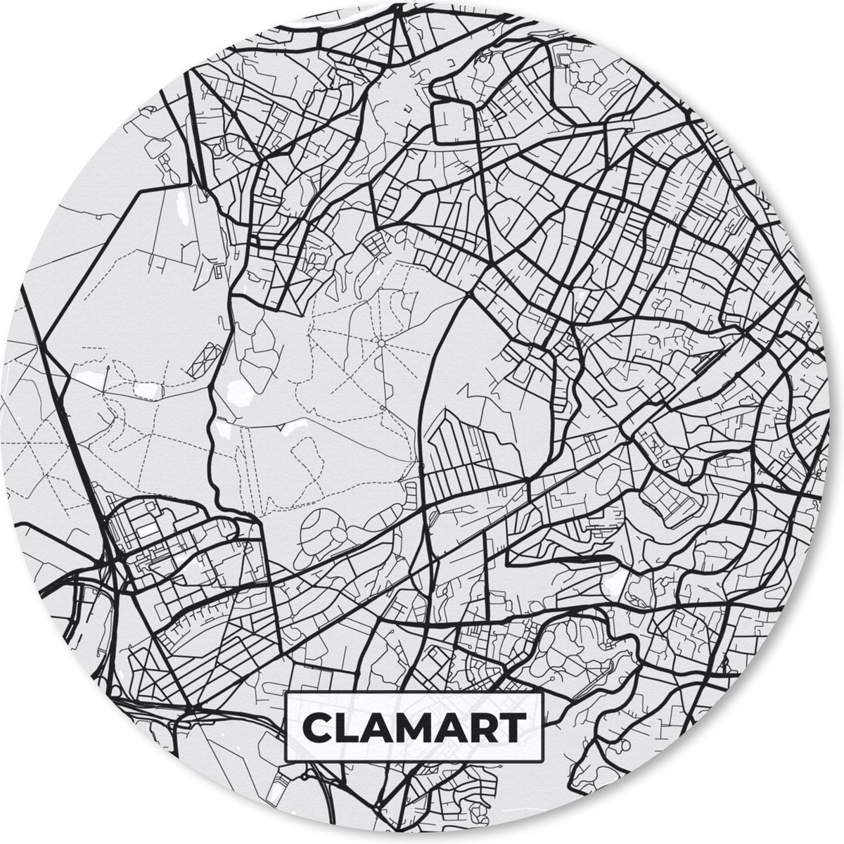 Muismat rond 50x50 cm - Mousepad Kaart - Stadskaart - Clamart - Plattegrond - Frankrijk - Ronde muismatten - Stadskaart