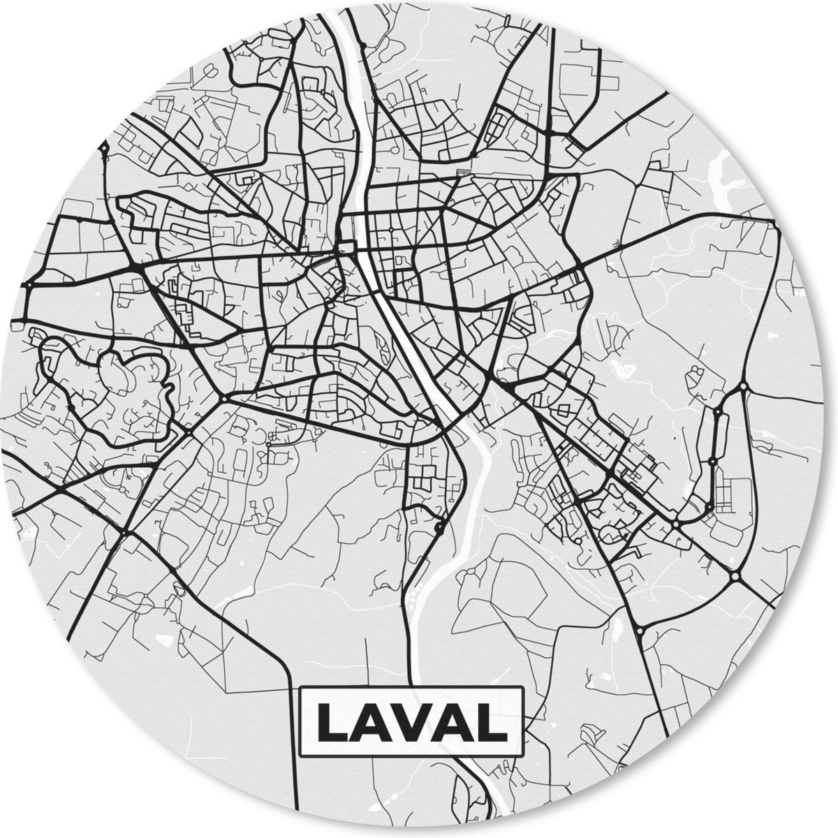 Muismat rond 20x20 cm - Mousepad Laval – Plattegrond - Frankrijk – Kaart – Stadskaart - Ronde muismatten - Stadskaart