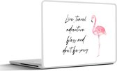 Autocollant pour ordinateur portable - 10,1 pouces - Proverbes - Citations - Vivre, travel, aventurer, bénir et ne pas être désolé - Flamingo