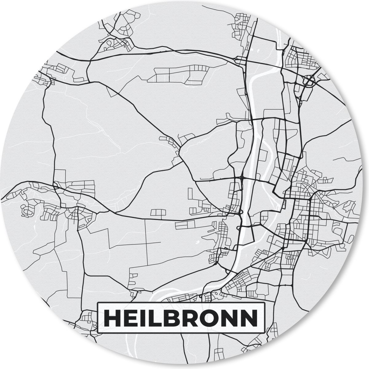 Muismat rond 50x50 cm - Mousepad Kaart - Stadskaart - Plattegrond - Duitsland - Heilbronn - Ronde muismatten - Stadskaart