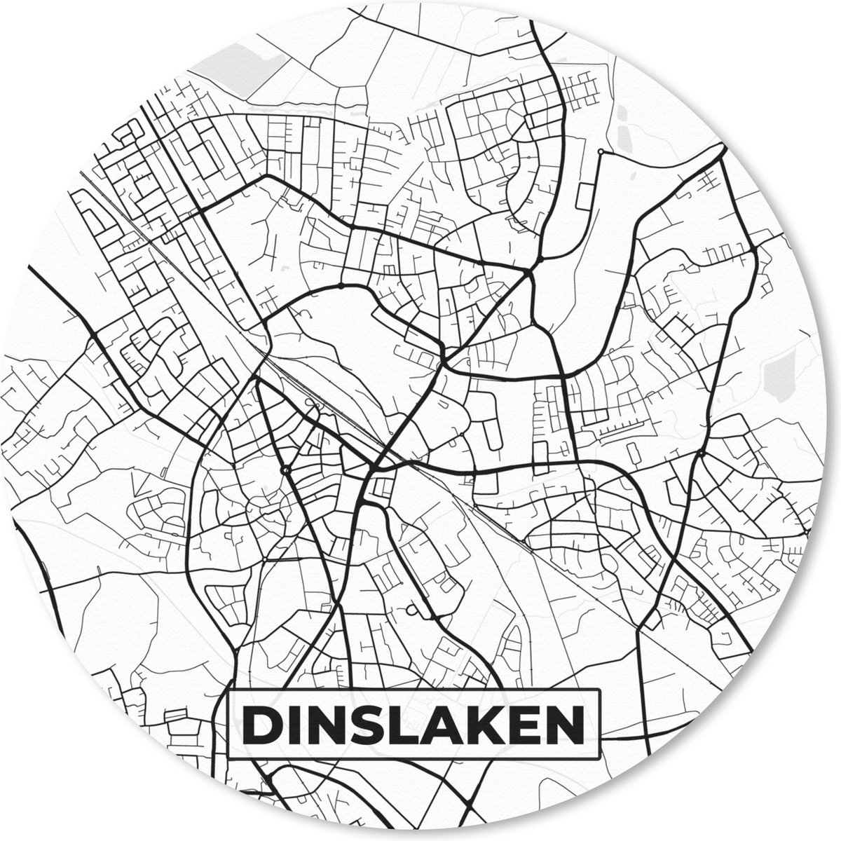 Muismat rond 40x40 cm - Mousepad Dinslaken - Plattegrond - Kaart - Stadskaart - Ronde muismatten - Stadskaart