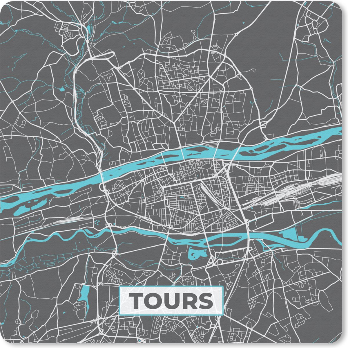 Muismat 20x20 cm - Mousepad Tours - Kaart - Stadskaart - Plattegrond - Frankrijk - Muismatten - Stadskaart
