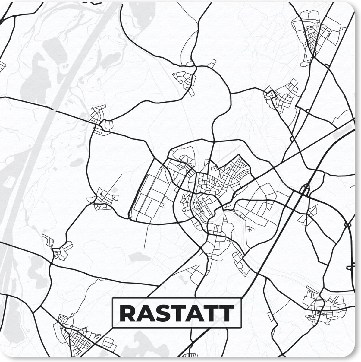 Muismat 20x20 cm - Mousepad Rastatt - Kaart - Plattegrond - Stadskaart - Muismatten - Stadskaart