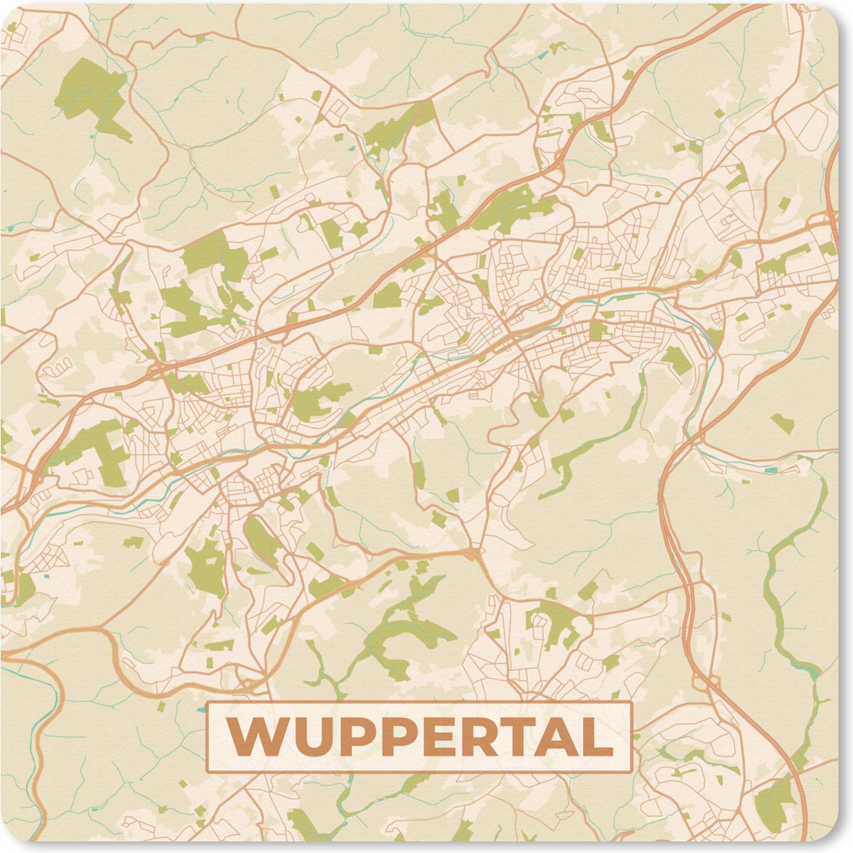 Muismat 30x30 cm - Mousepad Wuppertal - Kaart - Plattegrond - Stadskaart - Vintage - Muismatten - Stadskaart