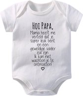 Hospitrix Baby Rompertje met Tekst HOI PAPA... | 0-3 maanden |  Korte Mouw | Cadeau voor Zwangerschap | Bekendmaking | Aankondiging | Cadeau voor Papa | Vaderdag