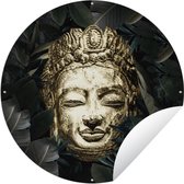 Tuincirkel Boeddha - Licht - Goud - Bladeren - 60x60 cm - Ronde Tuinposter - Buiten