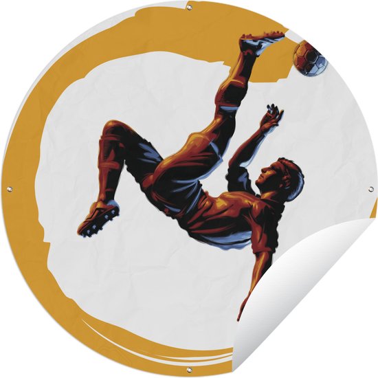Tuincirkel Een illustratie van een voetballer die een omhaal maakt - Jongens - Meisjes - Kinderen - 150x150 cm - Ronde Tuinposter - Buiten