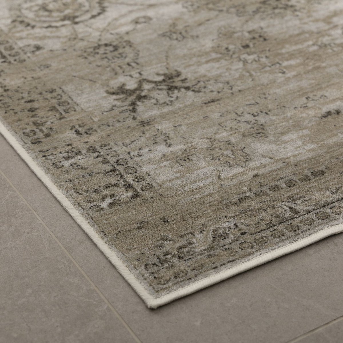 Tapis Fin à Poils Ras Antidérapant Beige Koho Vintage - 185x275cm