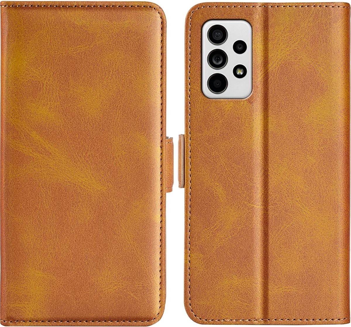 Mobigear Telefoonhoesje geschikt voor Samsung Galaxy A33 Hoesje | Mobigear Slim Magnet Bookcase Portemonnee | Pasjeshouder voor 3 Pasjes | Telefoonhoesje voor Pinpas / OV Kaart / Rijbewijs - Cognac