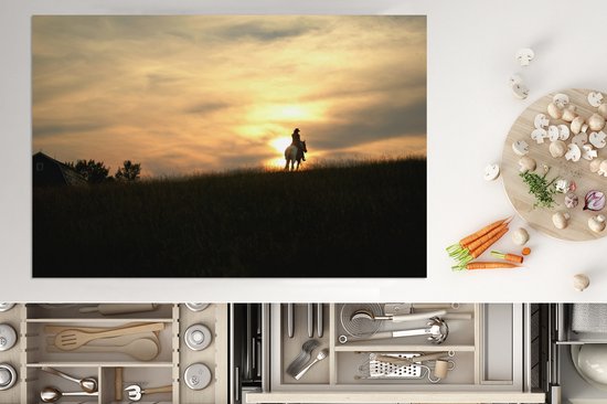 KitchenYeah® Inductie beschermer 81x52 cm - Paarden - Zonsondergang - Natuur - Kookplaataccessoires - Afdekplaat voor kookplaat - Inductiebeschermer - Inductiemat - Inductieplaat mat