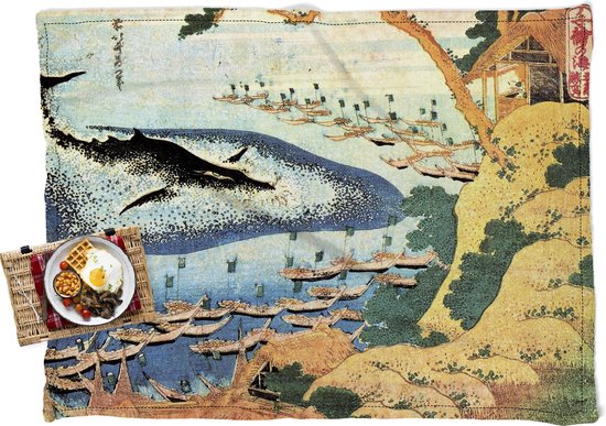 Waterdicht Picknickkleed - Geschikt als Strandlaken / Strandmat - Een walvis bij Goto - schilderij van Katsushika Hokusai - 200x150 cm - Vloerkleed...