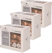 Set van 3x stuks cascade draadverlichting lichtsnoer met 100 lampjes warm wit met 10 lichtdraden - Lichtsnoeren - kerstverlichting