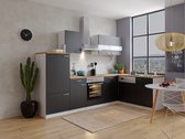 Hoekkeuken 280  cm - complete keuken met apparatuur Malia  - Wit/Zwart - soft close - keramische kookplaat - vaatwasser - afzuigkap - oven    - spoelbak