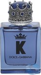 Dolce & Gabbana K Eau de Parfum spray, met een koningskroon dop en een paarse fles met 'K' logo.