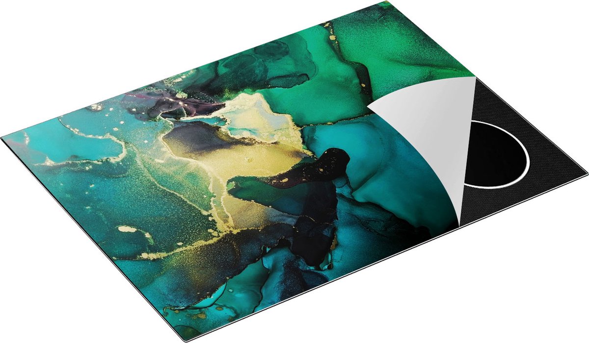 Chefcare Inductie Beschermer Abstracte Kunst - Groen met Goud - 70x50 cm - Afdekplaat Inductie - Kookplaat Beschermer - Inductie Mat