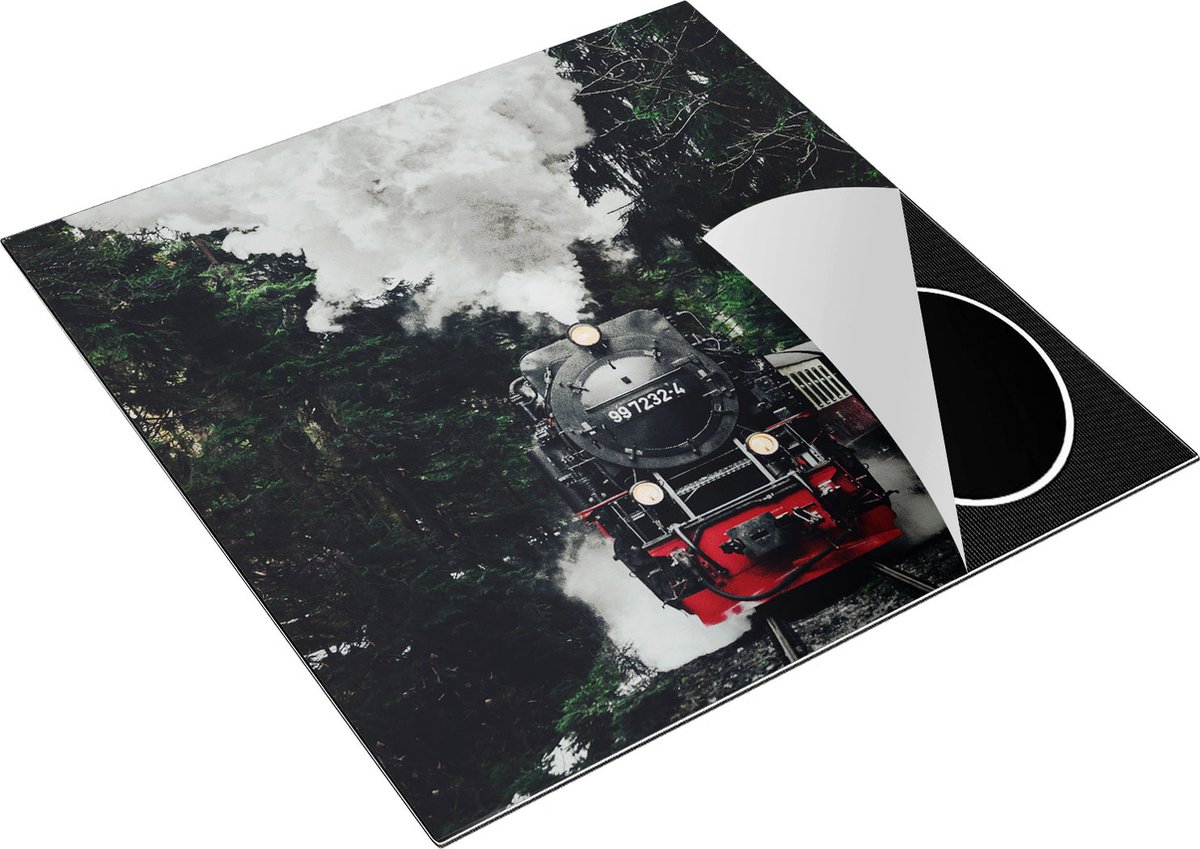 Chefcare Inductie Beschermer Locomotief in de Bossen met Stoom Wolken - 78x78 cm - Afdekplaat Inductie - Kookplaat Beschermer - Inductie Mat