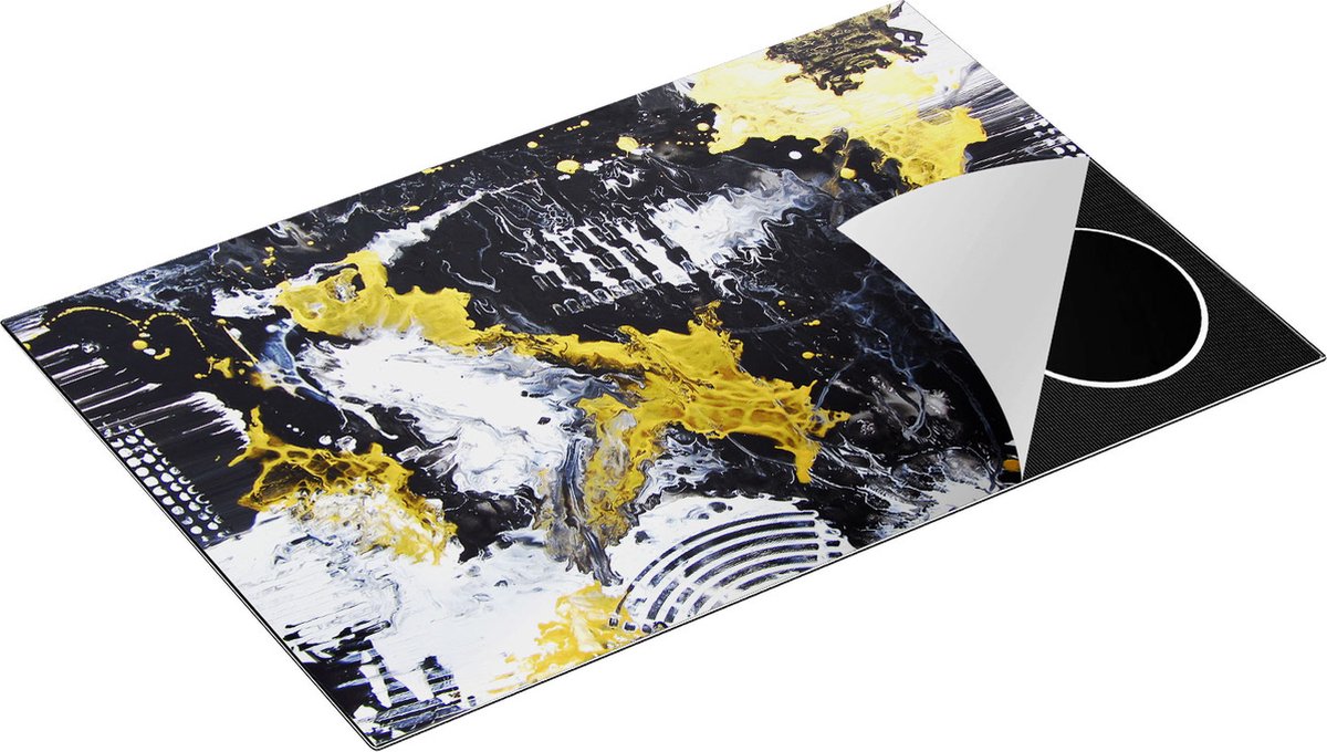 Chefcare Inductie Beschermer Abstracte Kunst met Zwart, Wit en Goud - 81,2x52 cm - Afdekplaat Inductie - Kookplaat Beschermer - Inductie Mat