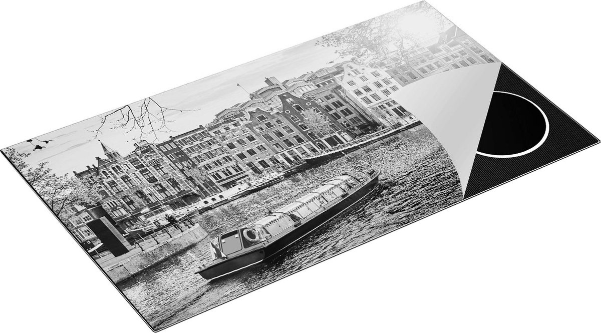 Chefcare Inductie Beschermer Amsterdamse Huisjes vanaf de Grachten - Zwart Wit - 91,2x52 cm - Afdekplaat Inductie - Kookplaat Beschermer - Inductie Mat