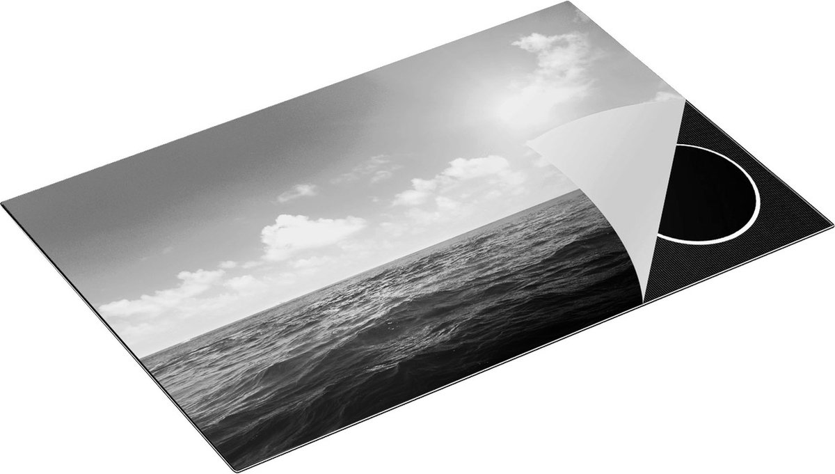 Chefcare Inductie Beschermer Water Midden op Zee met Zonneschijn - Zwart Wit - 83x51,5 cm - Afdekplaat Inductie - Kookplaat Beschermer - Inductie Mat