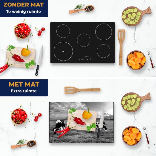 Chefcare Inductie Beschermer Koeien in de Wei - Zwart Wit - 80x50 cm - Afdekplaat Inductie - Kookplaat Beschermer - Inductie Mat