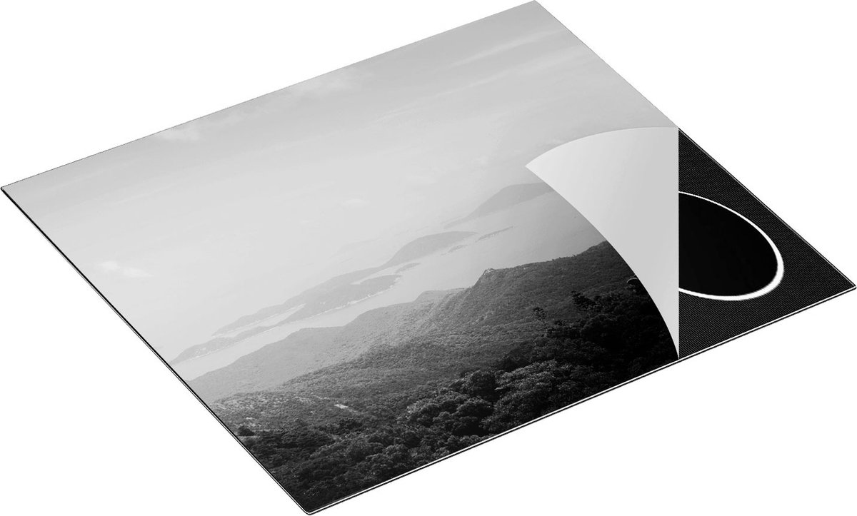 Chefcare Inductie Beschermer Boeddha Standbeeld in het Bos - Zwart Wit - 59x52 cm - Afdekplaat Inductie - Kookplaat Beschermer - Inductie Mat