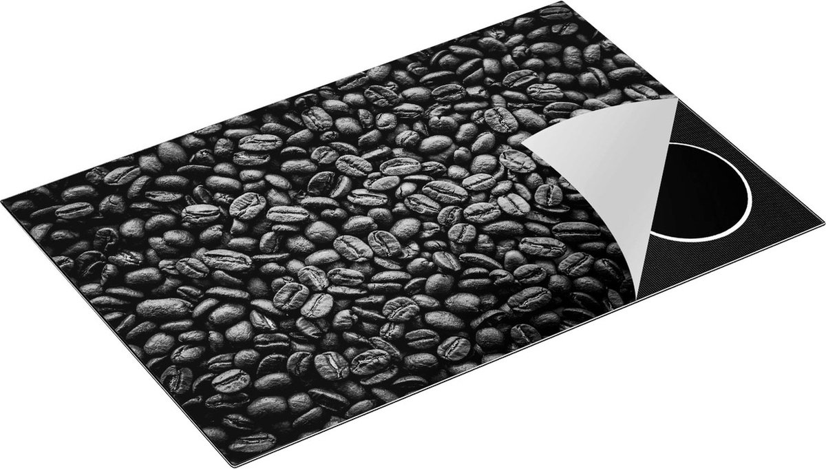 Chefcare Inductie Beschermer Bruine Koffiebonen - Zwart Wit - 80x55 cm - Afdekplaat Inductie - Kookplaat Beschermer - Inductie Mat