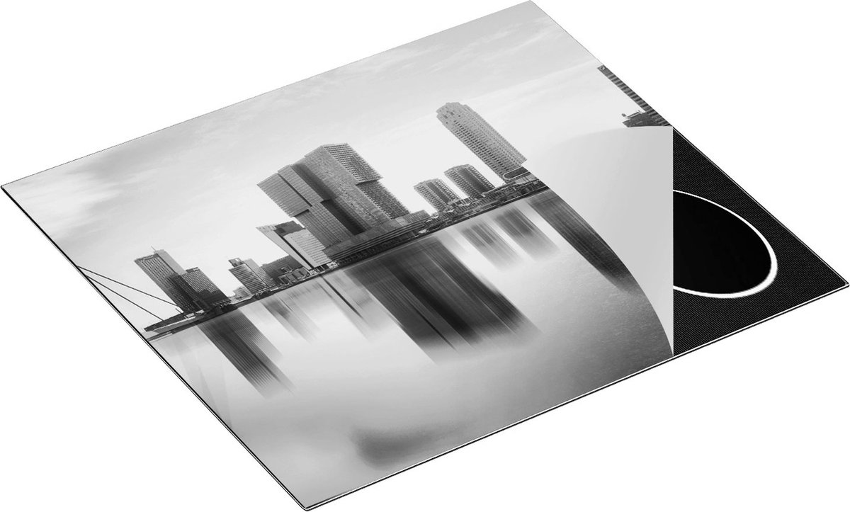Chefcare Inductie Beschermer Rotterdamse Skyline met de Erasmusbrug - Zwart Wit - 60x55 cm - Afdekplaat Inductie - Kookplaat Beschermer - Inductie Mat