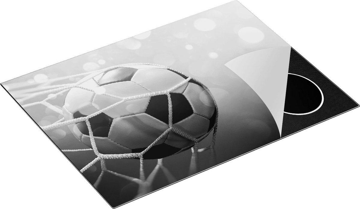 Chefcare Inductie Beschermer Voetbal Bal Door het Goal Heen - Zwart Wit - 70x50 cm - Afdekplaat Inductie - Kookplaat Beschermer - Inductie Mat