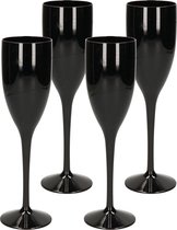 4x verre à champagne/prosecco incassable plastique noir 15 cl/150 ml - Verres/flûtes à champagne incassables