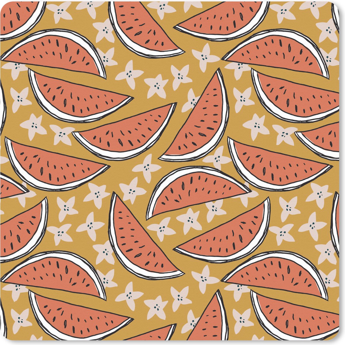 Muismat XXL 60x60 cm - Bureau onderlegger - Bureau mat Zomer - Zeesterren - Watermeloen - Bureaumat - Gaming mousepad xl - Bureaulegger groot - Computer deskmat
