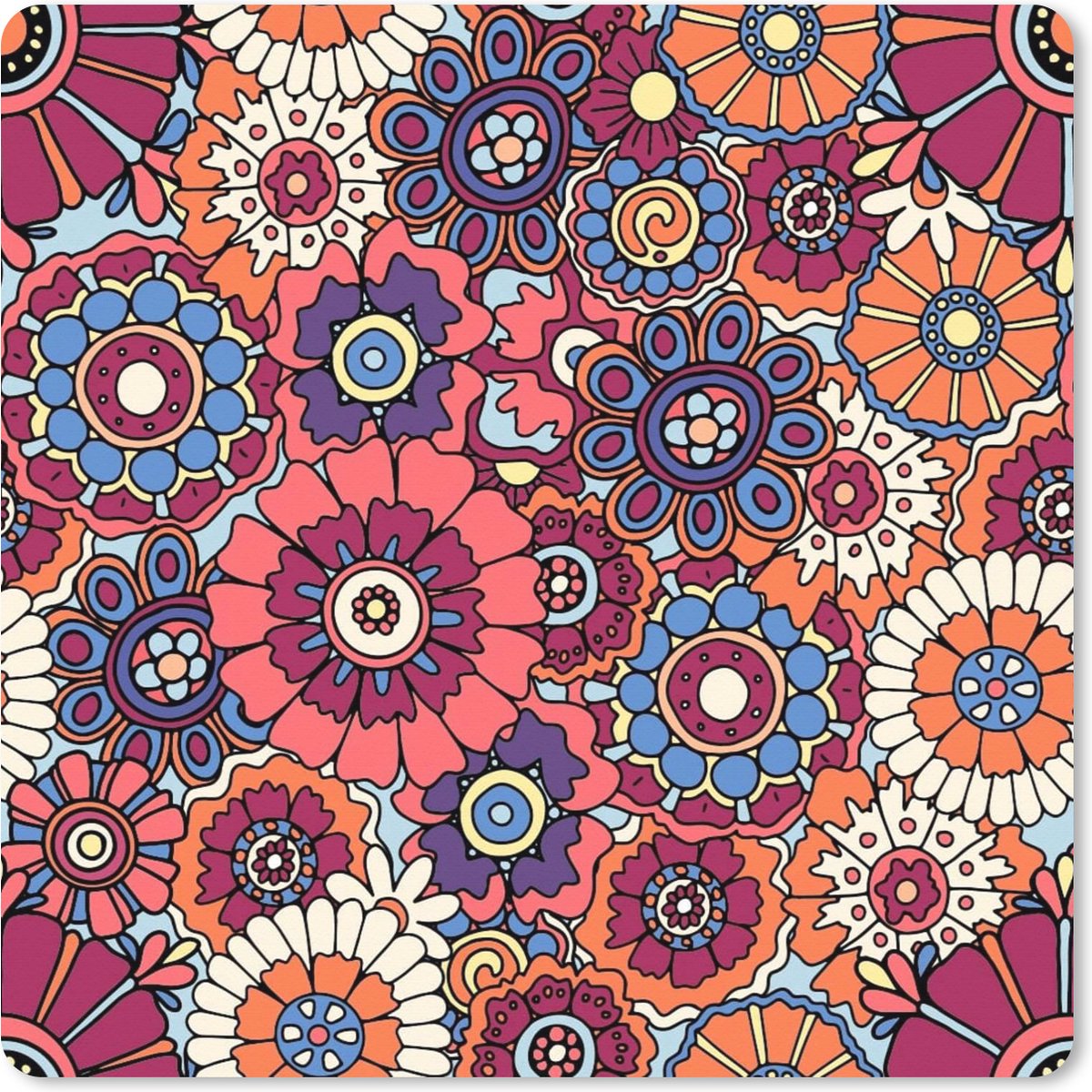Muismat XXL 80x80 cm - Bureau onderlegger - Bureau mat Vintage - Patronen - Bloemen - Planten - Bureaumat - Gaming mousepad xl - Bureaulegger groot - Computer deskmat