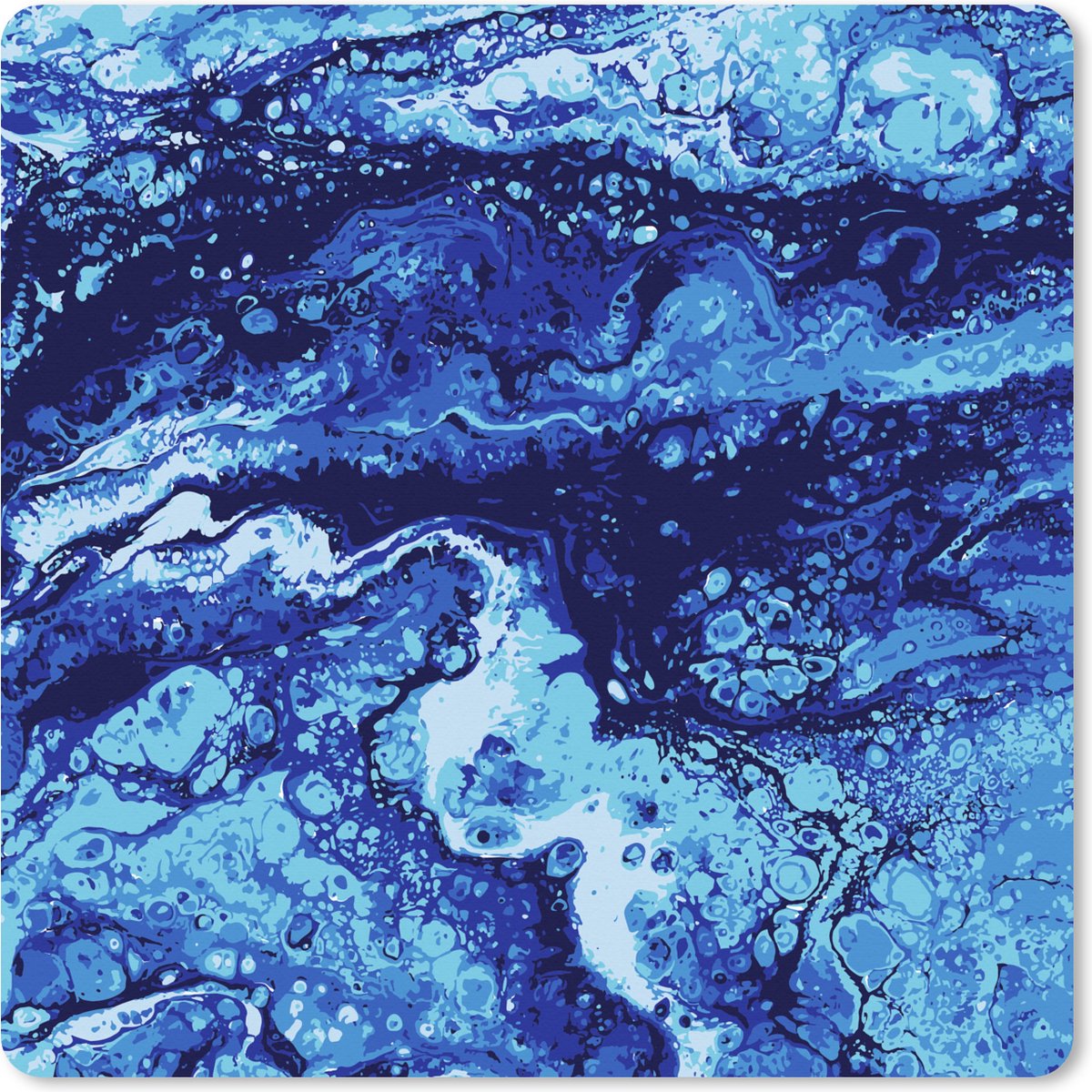 Muismat XXL 50x50 cm - Bureau onderlegger - Bureau mat Marmer - Blauw - Waterverf - Bureaumat - Gaming mousepad xl - Bureaulegger groot - Computer deskmat