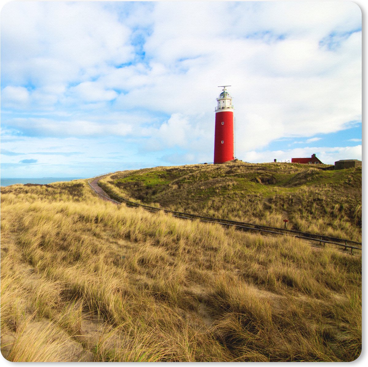Muismat XXL 60x60 cm - Bureau onderlegger - Bureau mat Strand - Vuurtoren - Wolken - Bureaumat - Gaming mousepad xl - Bureaulegger groot - Computer deskmat