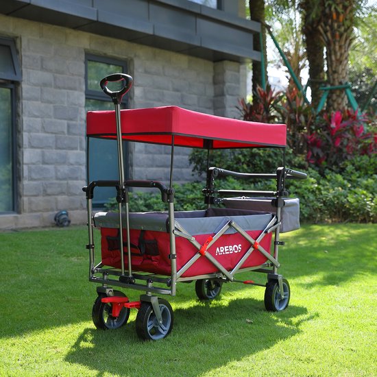 AREBOS Premium Bolderkar Opvouwbaar - Bolderkar Luchtbanden - 100 kg - met Dak Rood / Grijs van AREBOS — afbeelding 4