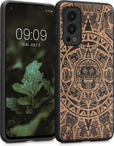kwmobile telefoonhoesje geschikt voorOnePlus Nord 2 5G - Hoesje met bumper - kersenhout - In lichtbruin / zwart Maya Kalender design