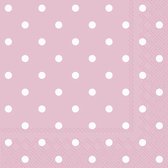 60x Polka Dot 3-laags servetten licht roze met witte stippen 33 x 33 cm