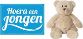 Kraamcadeau jongen Happy Horse knuffelbeer Buster 17 cm met geboortekaart - baby geboorte kado