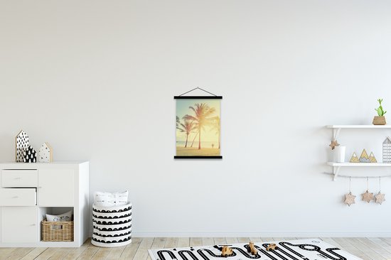 Porte-affiche avec affiche - Affiche scolaire - Mer - Palmier - Été - Soleil - Plage - 40x53 cm - Lattes noires