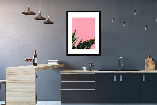 Fotolijst incl. Poster - Planten - Bladeren - Vrouwentong - Roze - Tropisch - 60x80 cm - Posterlijst