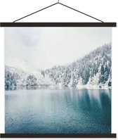 Posterhanger incl. Poster 40x40 cm - Schoolplaat - Winter - Water - Sneeuw - Textielposter - Zwarte latten