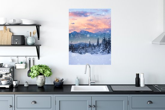 Affiche Neige - Ciel - Forêt - Hiver - 60x80 cm - Décoration de Noël - Décoration de Noël - Décorations de Noël Salon - Décorations de Noël de Noël - Décoration de Noël pour l'intérieur - Noël