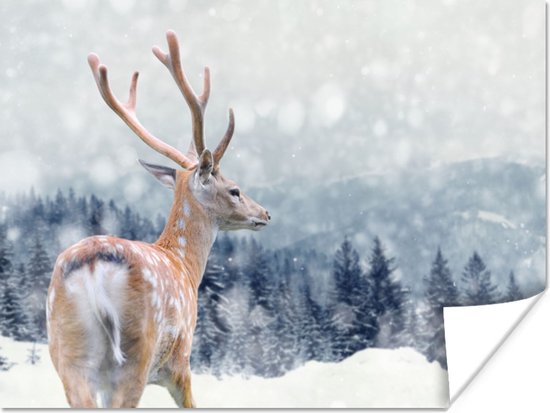 Affiche Hiver - Cerf - Animaux - 40x30 cm