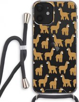 Case Company® - Hoesje met koord geschikt voor iPhone 12 hoesje met Koord - Alpacas - Telefoonhoesje met Zwart Koord - Extra Bescherming aan alle Kanten en Over de Schermrand
