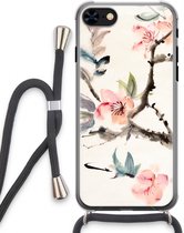 Case Company® - Hoesje met koord geschikt voor iPhone 7 hoesje met Koord - Japanse bloemen - Telefoonhoesje met Zwart Koord - Extra Bescherming aan alle Kanten en Over de Schermrand