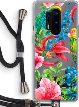 Case Company® - Hoesje met koord geschikt voor OnePlus 8 Pro hoesje met Koord - Papegaaien - Telefoonhoesje met Zwart Koord - Bescherming aan alle Kanten en Over de Schermrand