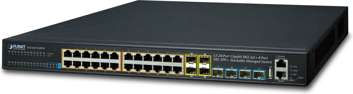 PLANET SGS-6341-24P4X netwerk-switch Managed L3 Gigabit Ethernet (10/100/1000) Power over Ethernet (PoE) 1U Zwart