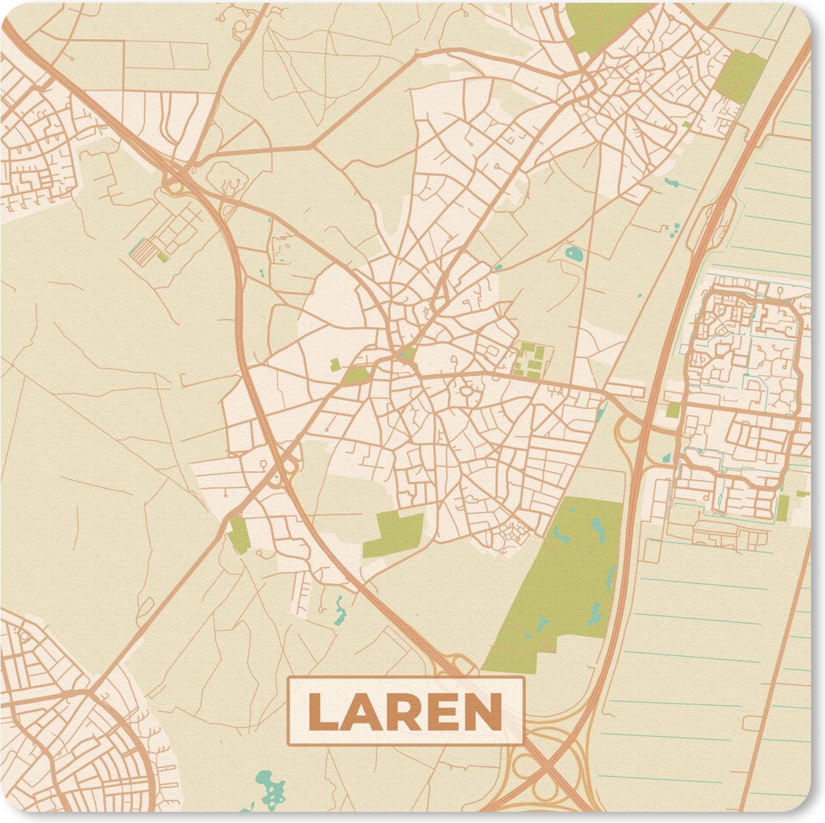 Muismat 20x20 cm - Mousepad Laren - Kaart - Stadskaart - Plattegrond - Vintage - Muismatten - Stadskaart