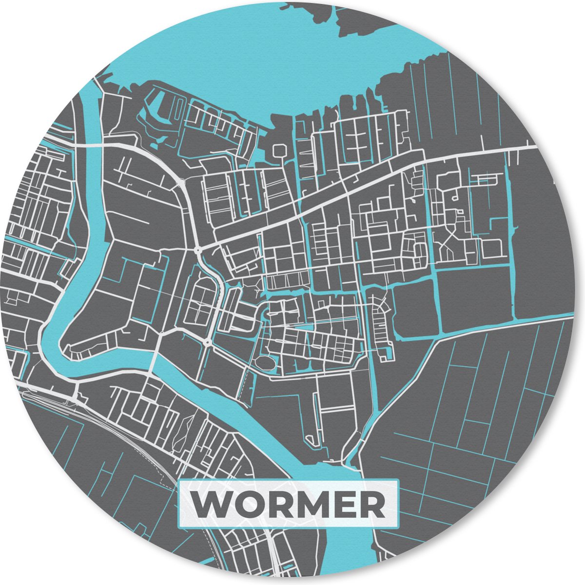 Muismat - Mousepad - Rond - Plattegrond - Kaart - Wormer - Stadskaart - 20x20 cm - Ronde muismat