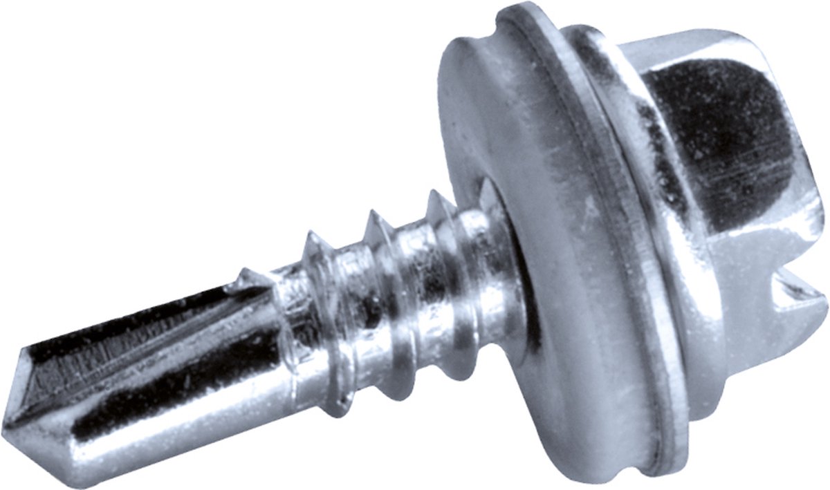 GOEBEL® - 500 x Zeskantkop boorschroeven (Ø x L) 4,8 x 19 mm RVS C1 (AISI 410) GOEBEL zilver GL met EPDM Ring DIN7504 L met sleuf - Schroeven - 4062448190