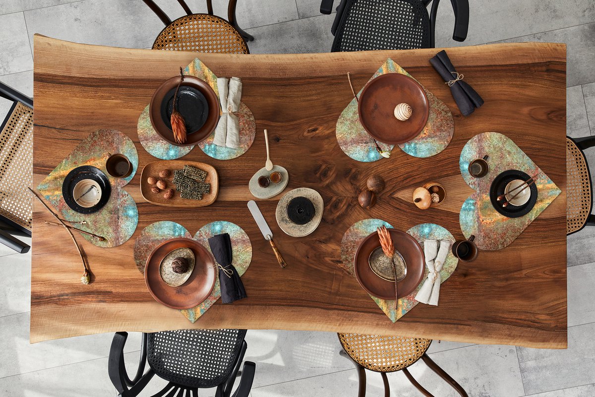 Onderleggers - Placemats - Placemats hartje - Kleuren - Roest print - Metaal - 6 stuks